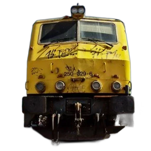 car, photorealistic, graffiti-covered, yellow, train, engine, number, 250-629-6 transparent PNG cut-out