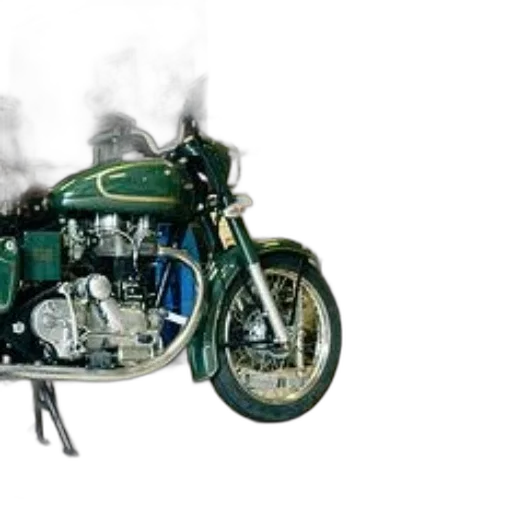 weapon, photorealistic, 3d render, concept art, vintage, green, motorcycle, displayed transparent PNG cut-out