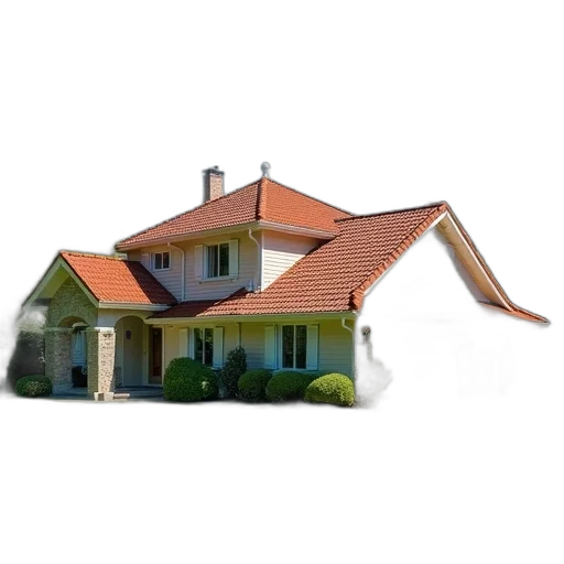 building, umbrella, furniture, hair, 3d render, photorealistic, concept art, two-story transparent PNG cut-out