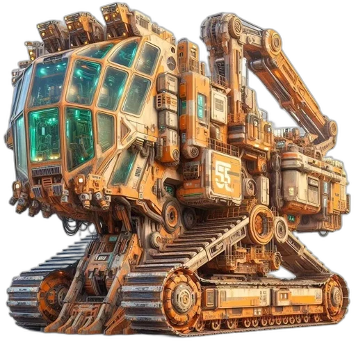 robot, weapon, car, concept art, 3d render, fantasy art, pixel art, image transparent PNG cut-out