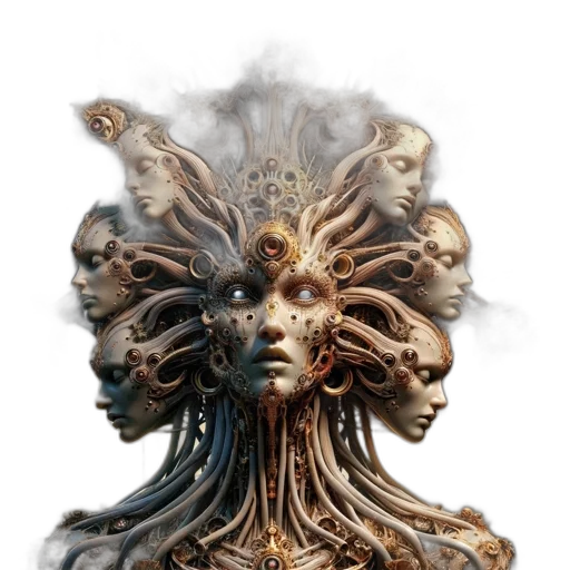 mask, crown, face, hair, concept art, fantasy art, 3d render, photorealistic transparent PNG cut-out