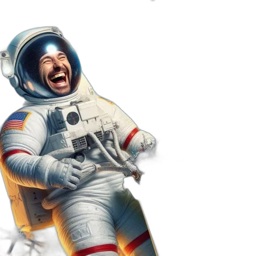 robot, concept art, outer space, astronaut, spacesuit, american, flag, laughs transparent PNG cut-out