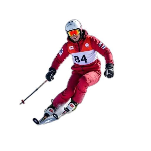 staff, photorealistic, male, skier, racing, down, snowy, slope transparent PNG cut-out