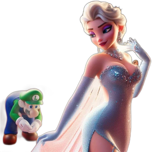 dress, crown, concept art, 3d render, pixel art, two, animated, characters transparent PNG cut-out