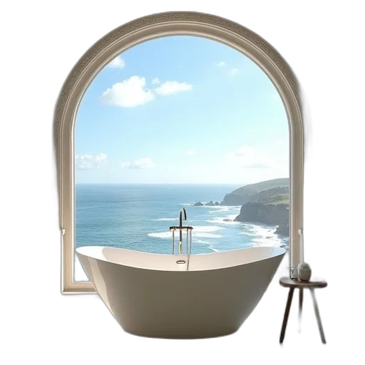 furniture, umbrella, photorealistic, 3d render, concept art, underwater, bathroom, large transparent PNG cut-out