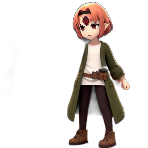 staff, jacket, weapon, creature, 3d render, concept art, anime, pixel art transparent PNG cut-out