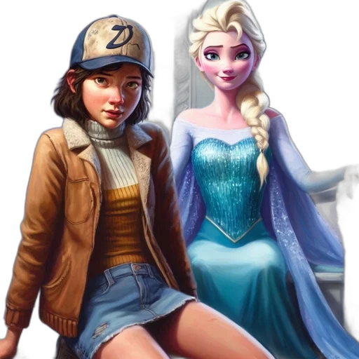 concept art, comic book art, fantasy art, 3d render, snow, blue, two, female transparent PNG cut-out