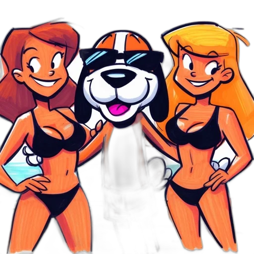 cartoon, concept art, comic book art, anime, monochrome, colorful, three, animated transparent PNG cut-out