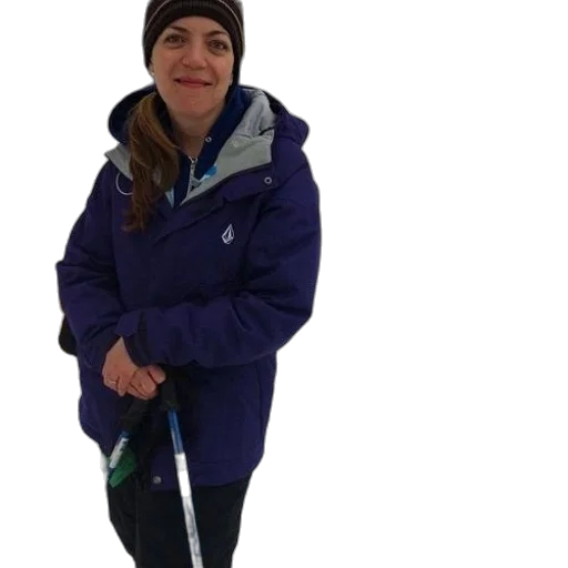 staff, umbrella, jacket, hat, snow, woman, purple, stands transparent PNG cut-out