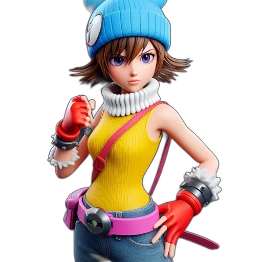 hat, staff, weapon, jacket, concept art, 3d render, anime, pixel art transparent PNG cut-out