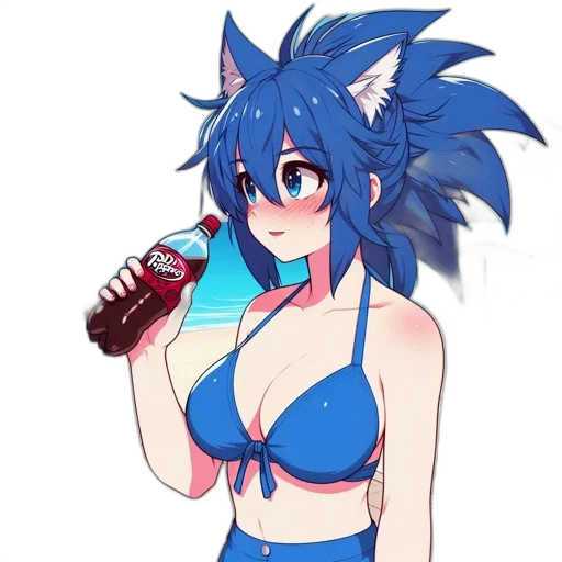 bottle, creature, animal, anime, vaporwave, pixel art, concept art, blue transparent PNG cut-out