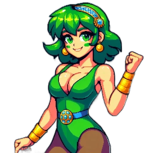dress, staff, pixel art, concept art, fantasy art, cartoon, green, pixel transparent PNG cut-out