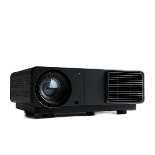 weapon, 3d render, photorealistic, sleek, black, modern, projector, large transparent PNG cut-out