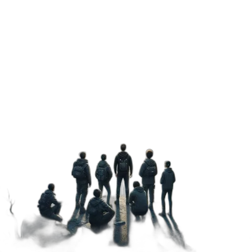 staff, robot, jacket, concept art, 3d render, comic book art, pixel art, fog transparent PNG cut-out