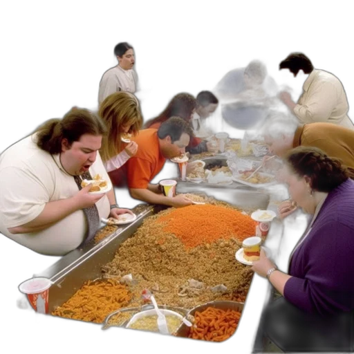 food, photorealistic, people, gather, around, table, full, including transparent PNG cut-out