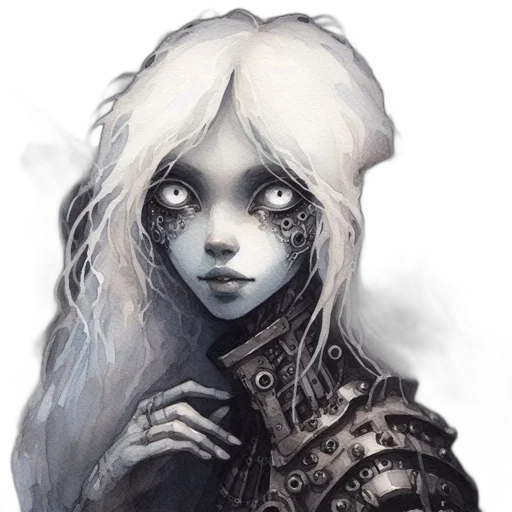 face, robot, mask, hair, fantasy art, concept art, comic book art, pixel art transparent PNG cut-out