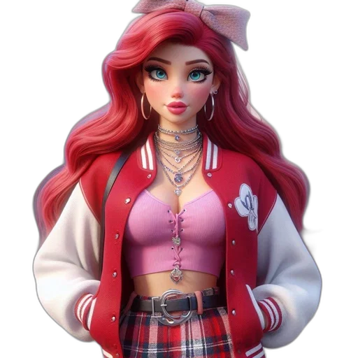 jacket, concept art, 3d render, cartoon, fantasy art, red, digitally-animated, female transparent PNG cut-out