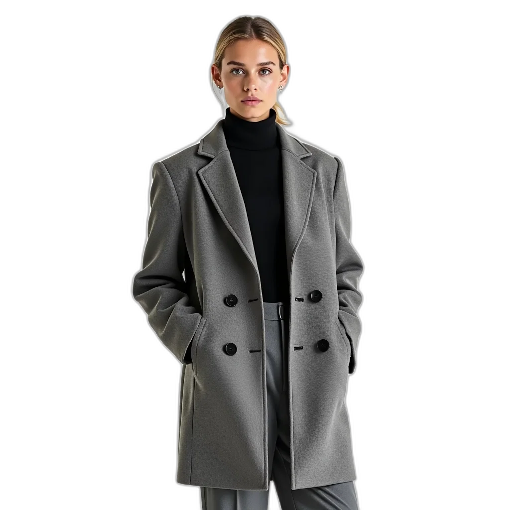 jacket, monochrome, dark, person, standing, front, white, background transparent PNG cut-out