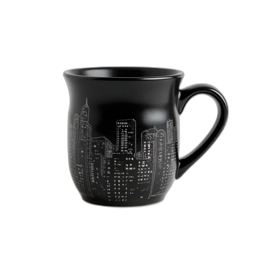 robot, cyberpunk, 3d render, photorealistic, black, ceramic, mug, textured transparent PNG cut-out