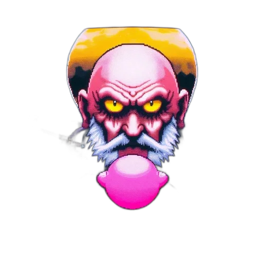 mask, face, staff, vaporwave, pixel art, 3d render, concept art, neon transparent PNG cut-out