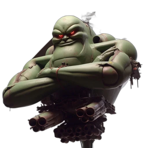 robot, creature, concept art, 3d render, formidable, green, mechanized, being transparent PNG cut-out