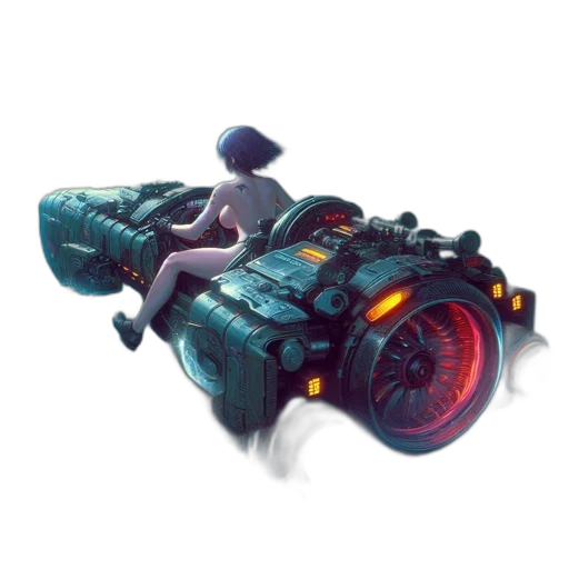 robot, car, weapon, jacket, concept art, cyberpunk, pixel art, 3d render transparent PNG cut-out