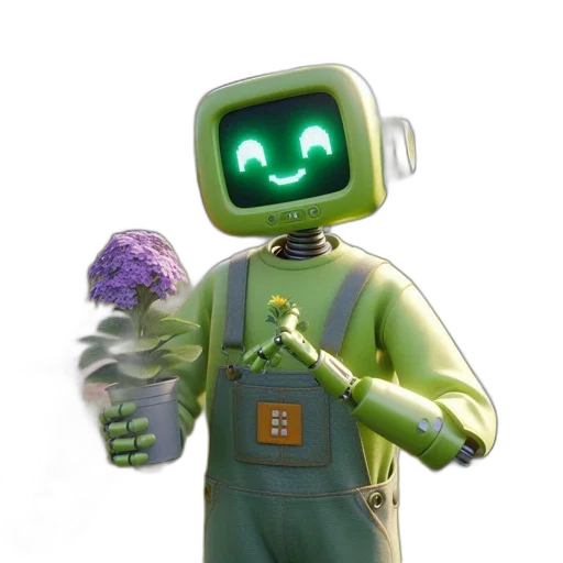 robot, staff, mask, weapon, 3d render, concept art, pixel art, vaporwave transparent PNG cut-out