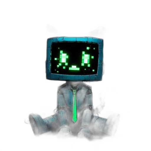 robot, mask, creature, weapon, pixel art, 3d render, concept art, vaporwave transparent PNG cut-out