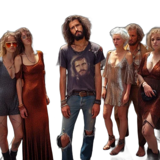 hair, concept art, outer space, six, individuals, dressed, 60s, 70s transparent PNG cut-out