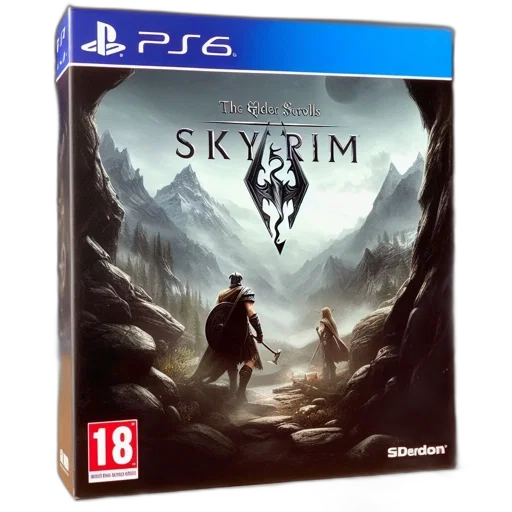 ps4, game, box, displays, elder, scrolls, skyrim, featuring transparent PNG cut-out