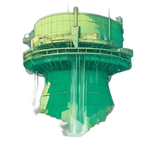 building, concept art, 3d render, pixel art, vaporwave, green, futuristic, cylindrical transparent PNG cut-out