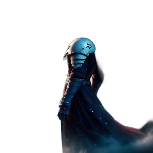 sword, dress, robot, staff, concept art, fantasy art, 3d render, blue transparent PNG cut-out
