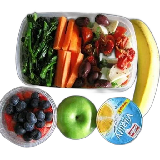 food, healthy, lunch, box, fruits, vegetables, yogurt transparent PNG cut-out