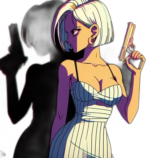 dress, robot, weapon, cartoon, anime, concept art, vaporwave, fire transparent PNG cut-out