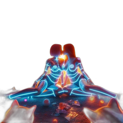 shoes, crown, robot, sword, 3d render, concept art, cyberpunk, vaporwave transparent PNG cut-out