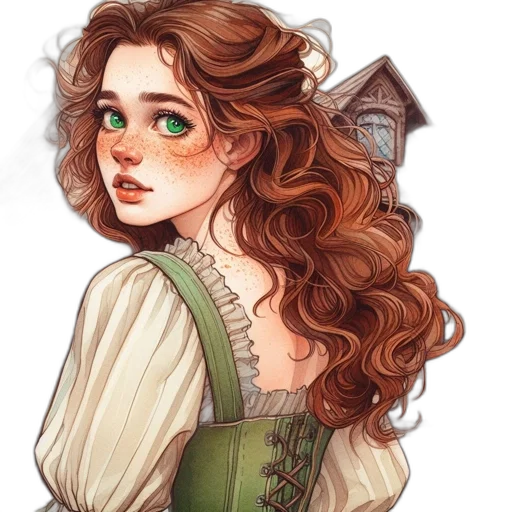 dress, face, fantasy art, watercolor, concept art, pixel art, green, earth tones transparent PNG cut-out