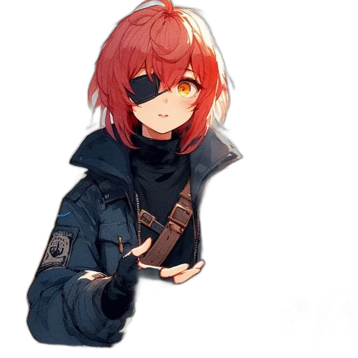 jacket, weapon, staff, mask, anime, pixel art, concept art, watercolor transparent PNG cut-out