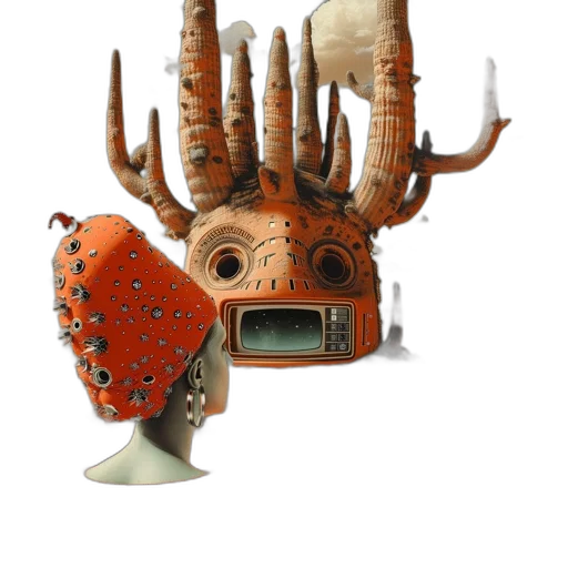 mask, robot, crown, weapon, concept art, 3d render, fantasy art, woman transparent PNG cut-out
