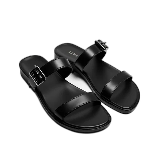 shoes, 3d render, pair, black, sandals, strap, over, foot transparent PNG cut-out