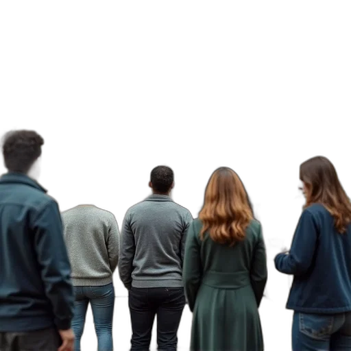jacket, staff, concept art, fog, outer space, forest, city street, group transparent PNG cut-out