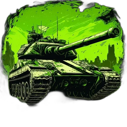 weapon, concept art, fantasy art, comic book art, pixel art, green, tank, positioned transparent PNG cut-out