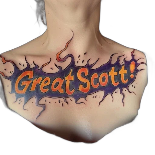 photorealistic, concept art, fire, tattoo, depicting, word, great, scott transparent PNG cut-out
