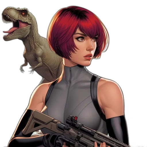 weapon, concept art, comic book art, fantasy art, pixel art, woman, red, hair transparent PNG cut-out