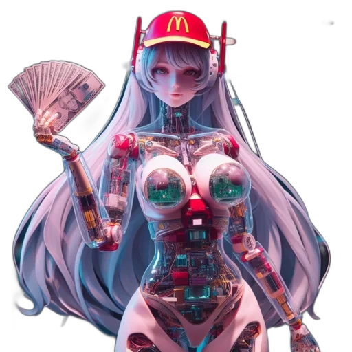 robot, food, dress, concept art, cyberpunk, fantasy art, vaporwave, neon lights transparent PNG cut-out