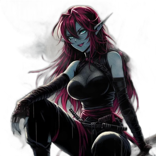fantasy art, concept art, comic book art, cyberpunk, dark, red, monochrome, animated transparent PNG cut-out