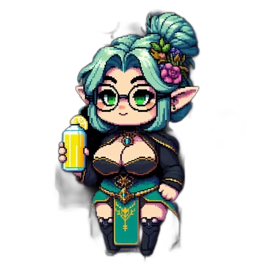 staff, dress, pixel art, fantasy art, concept art, cyberpunk, green, dark transparent PNG cut-out