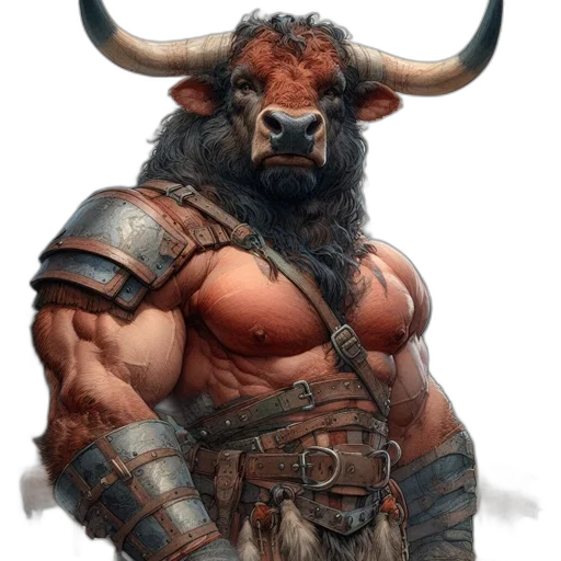 animal, fantasy art, concept art, photorealistic, comic book art, fantastical, hybrid, bull-human transparent PNG cut-out
