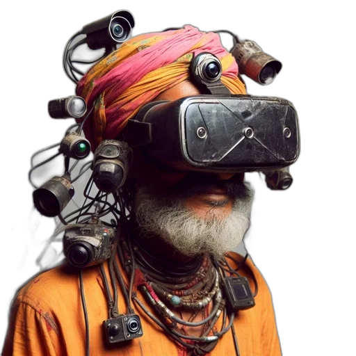 mask, staff, robot, face, cyberpunk, concept art, 3d render, photorealistic transparent PNG cut-out
