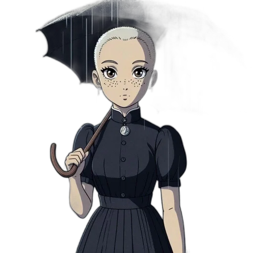 umbrella, staff, dress, face, anime, concept art, cartoon, fantasy art transparent PNG cut-out