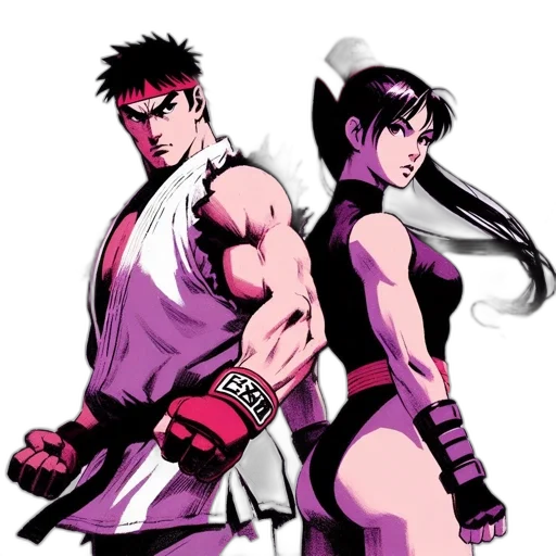 weapon, concept art, comic book art, pixel art, anime, red, two, fighters transparent PNG cut-out